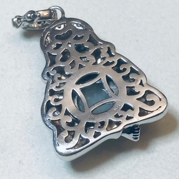 Sterling Silver Green Jade Smiling Buddha Pendant - Picture 10 of 13